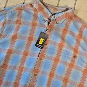 New Solaris Button Up Shirt Men's Size 3XT Flannel Brown Blue Man - Short Sleeve